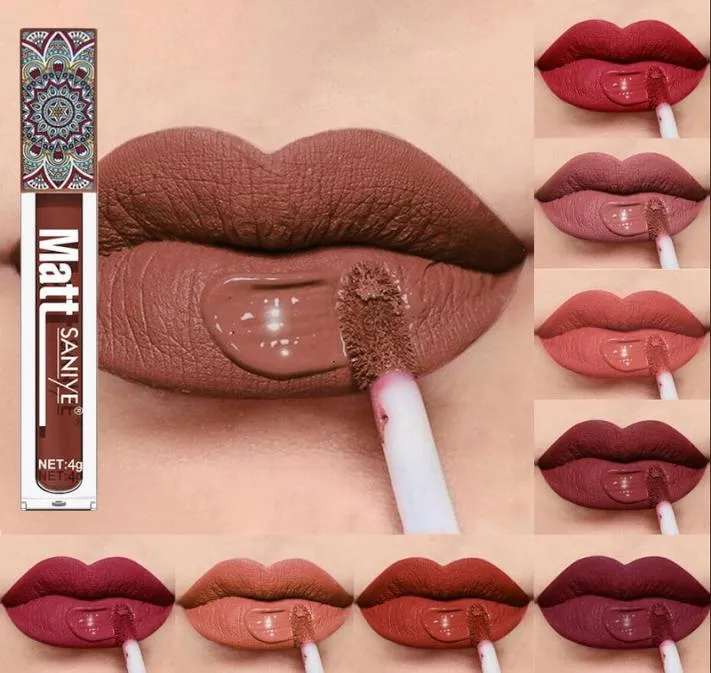 Waterdichte matte naakt lipgloss bruin naakt pigment donker rood langdurige fluweel vloeibare lippenstift vrouwen make -up lippen glaze3122415