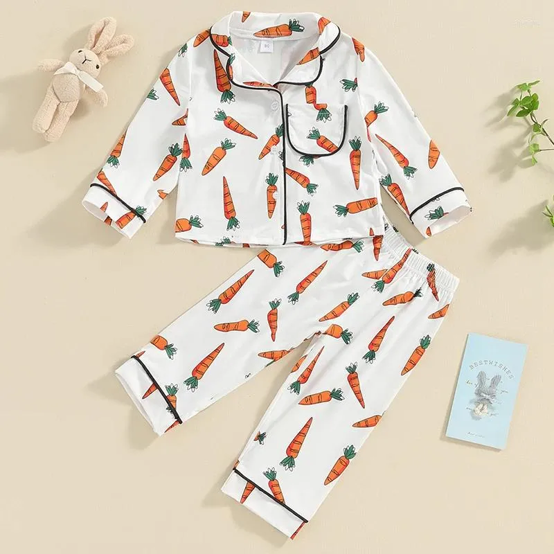 Kleidungsstücke Kinder Kleinkind-Pyjamas Set Ostern Karottendrucken Baby Jungen Mädchen Langarm PJS Nachtwäsche 2 Stück Kleidung (6 Monate bis 4 Jahre)