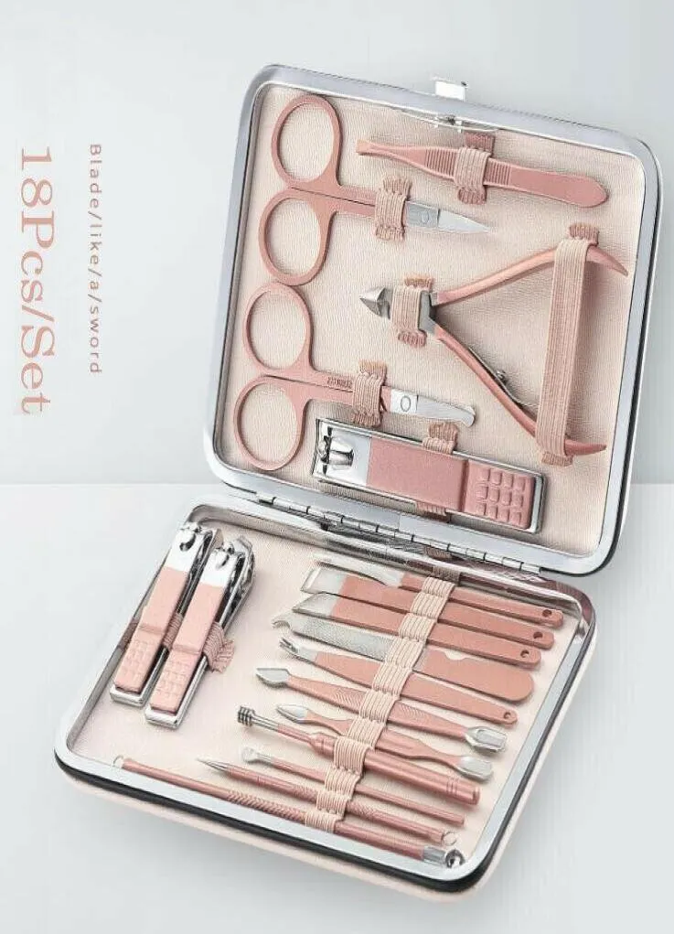 Kits de arte de unhas 18pcs Conjunto de aço inoxidável kit de manicure pedicure helicóptero Clippers Tools Care for Men Womens Drop3685215