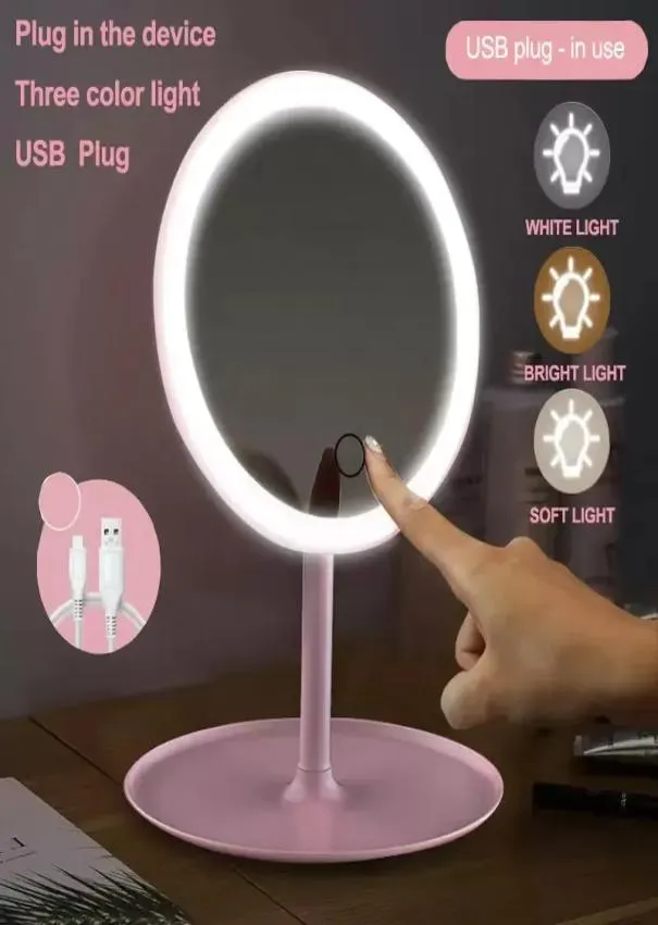 Miroir de maquillage à LED haute définition portable Miroir de vanité avec des lumières LED Touche SN BRIMME DE LED MIROIR COSMÉTIQUE MIROIR 90 degrés BES1212909749