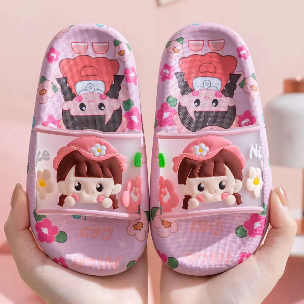 Nuevos dibujos animados para niños Lindo Flower Girl Middle School PVC Transferencia de calor impresa una palabra zapatillas