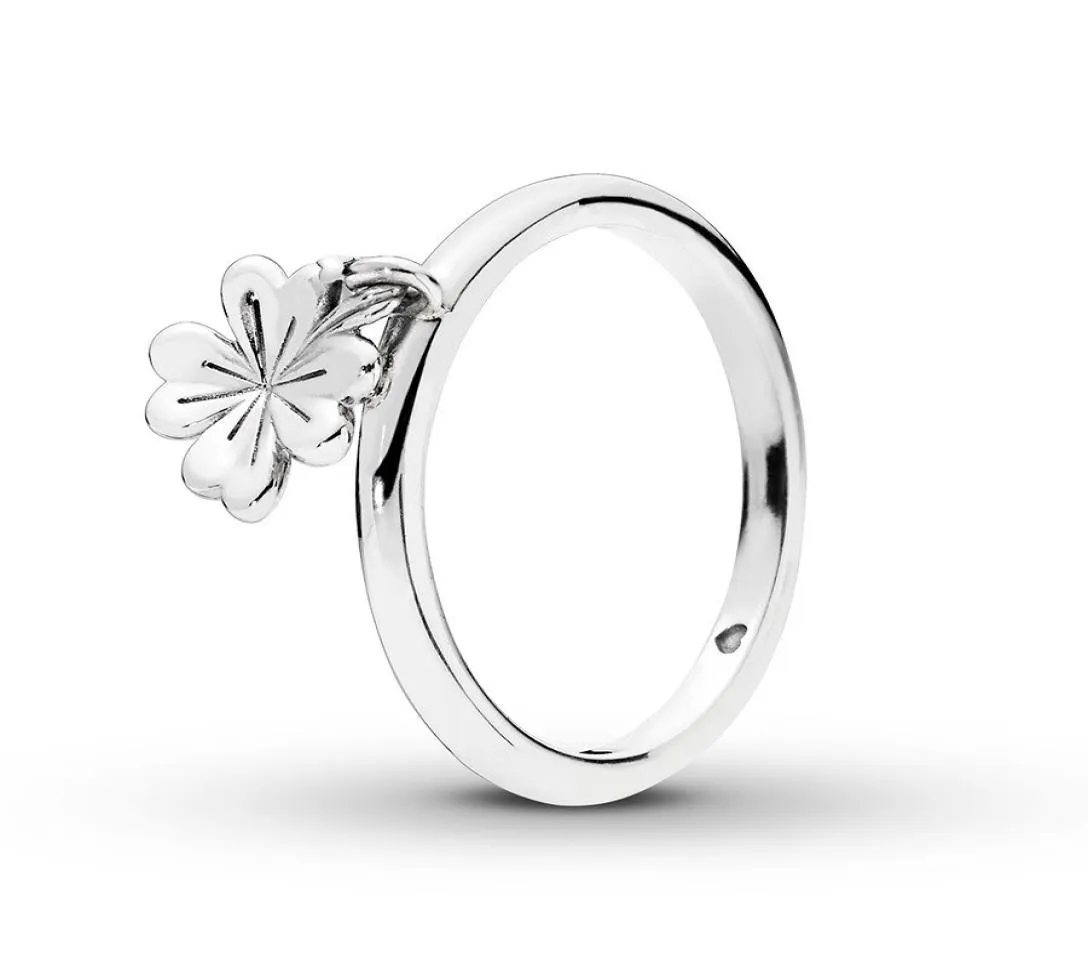 Autentisk 925 Sterling Silver Dangling Four Leaf Clover Ring med logotyp och original presentförpackning Lyxiga designer smycken kvinnor ringar2735217