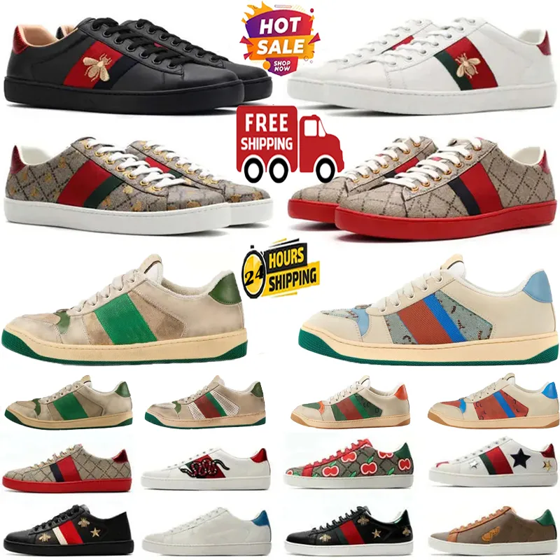 Ace baskets Designer Womens Mens Chaussures Bee Bas Casual Casual Shoe Sports Trainers Broidered White Green Stripes Jogging Jogging