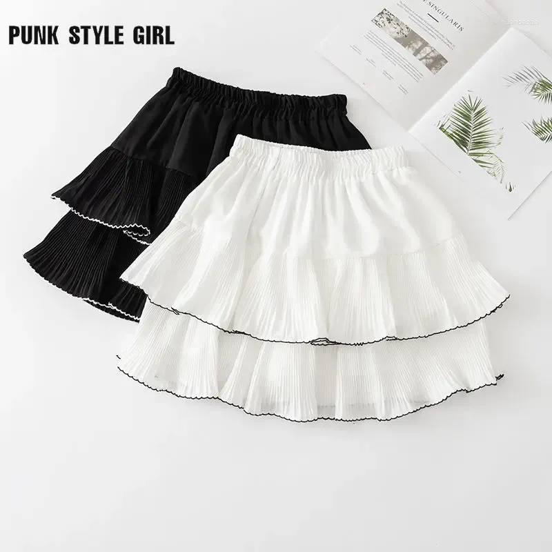 Jupes Summer une ligne en mousseline en mousseline plissée élastique jupe blanche noire kawaii japonais école y2k ruffles esthétiques courts