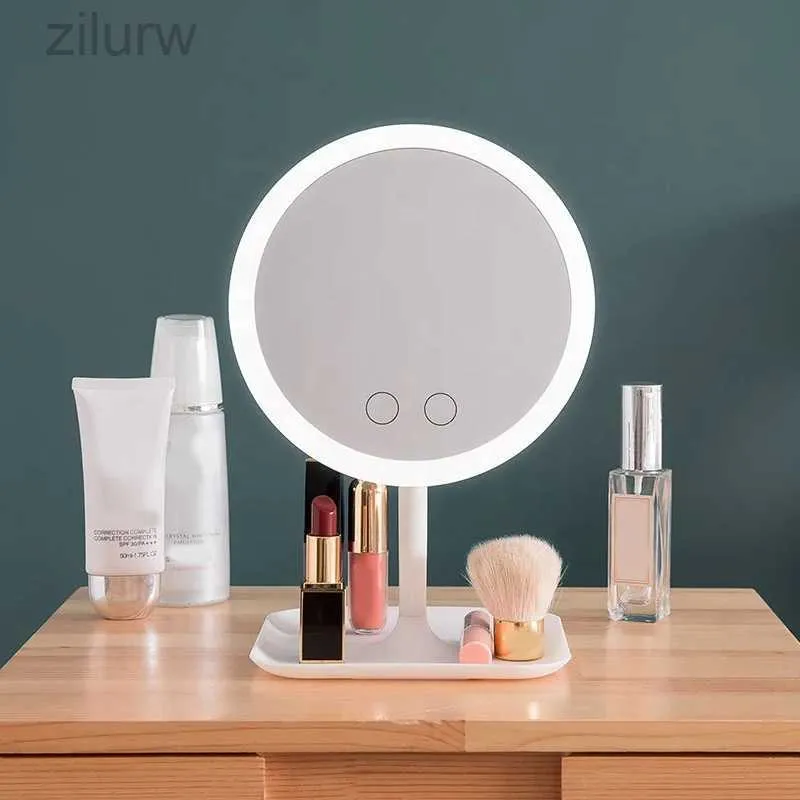 Kompakta speglar Makeup Mirror med LED -lätta toalettbord Mirror Beauty Ring Mirror Beauty Tool Photo Fill Light Small Mirror D240510