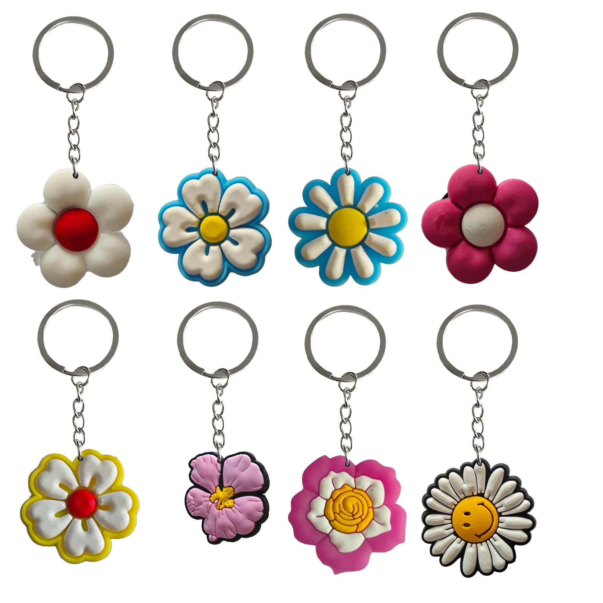 Anéis -chave Flor 2 11 Chaves de keychain Cool Colorf Caractere com keyrings de pulseira para bolsas Cadeia garotas Keyring Acessor de bolsa escolar adequada OTLPX