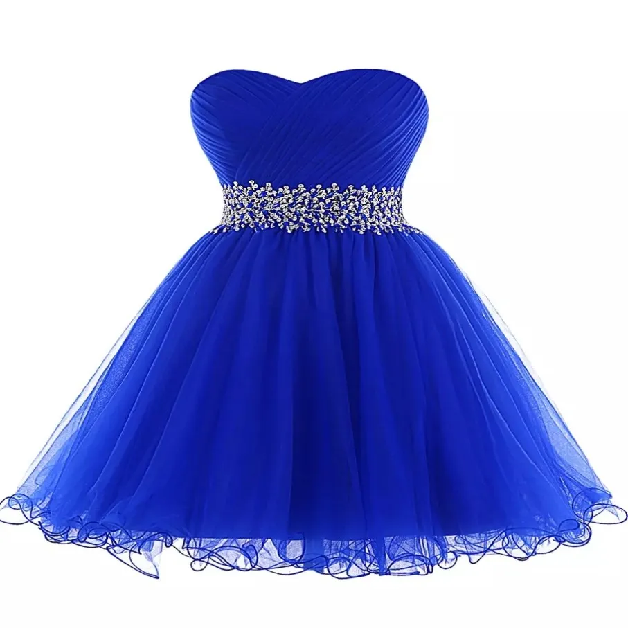 Royal Blue Tulle Ball Kleid Schatz Prom Kleid Schnürung 2019 Elegante kurze Abschlussballkleider Neues Partykleid 312a