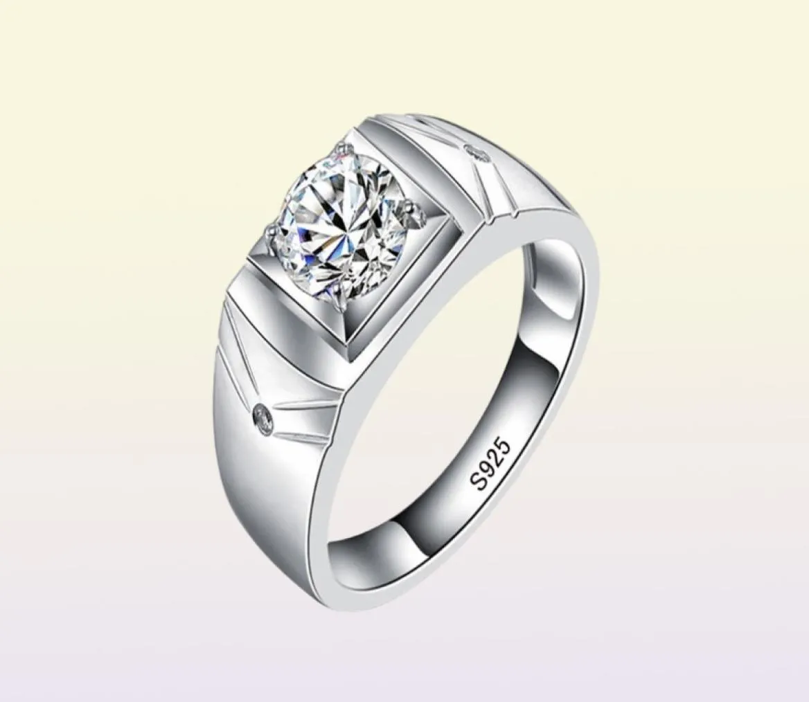YHAMNI Original Real 925 Sterling Silver Rings for Man Men Wedding Jewelry Ring 1 Carat CZ Diamond Engagement Ring MJZ0113019030