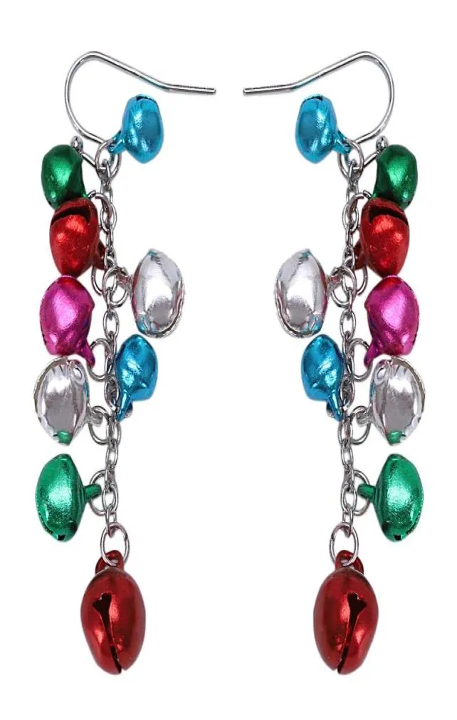 Multicolor Silver Tone Christmas Jingle Bells Dangle Earrings Chandelier1970335