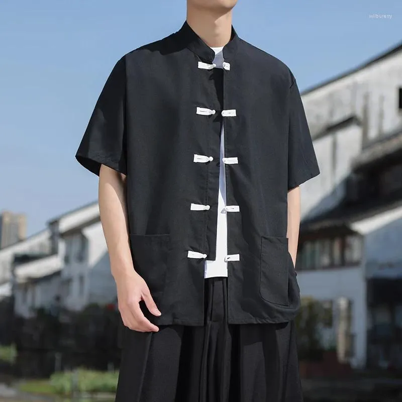 Herren -Freihirthirts Chinesische Hemd im chinesischen Stil für Männer für Männer Sommer Design einzigartig gestaltet locker angepassten Anzug Bluse Jacke