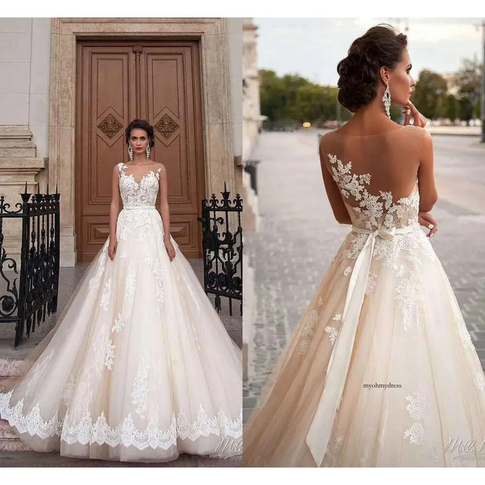 Ahorra a lo Grande en Compras al por Mayor de Vestido De Novia De Encaje  Trasero De Ilusión Vestidos Nupciales En Árabe Ilusión Vestido De Boda De 