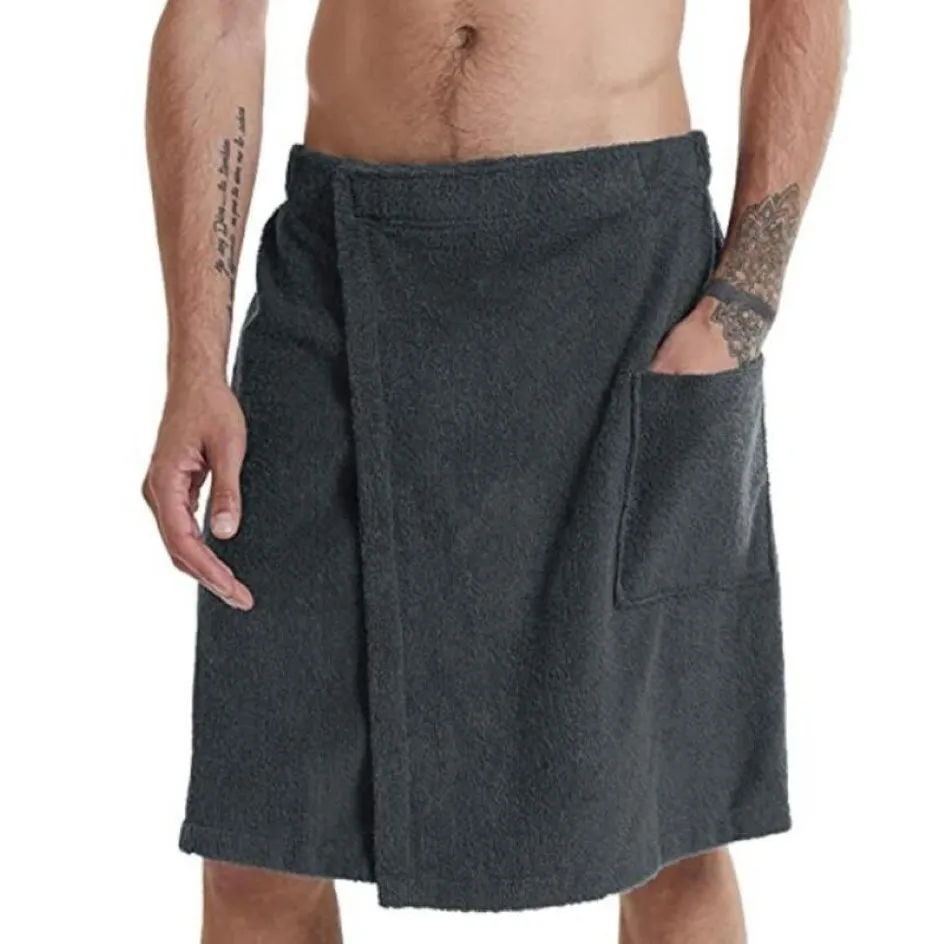 Mäns bärbara badhanddukar badhus duschrum handdukar med fickbadrockar fasta färgpyjamas och handduk för hemkläder 274L 274L