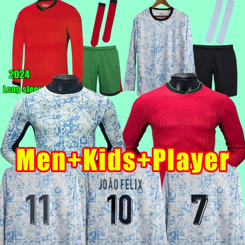 Manches longues 24 25 Portugals Joao Felix Soccer Jerseys Ruben Neves Bruno Fernandes Football Shirts J. Otavio Ronaldo Men Uniforme Fans Player Version 2024 Kids Child