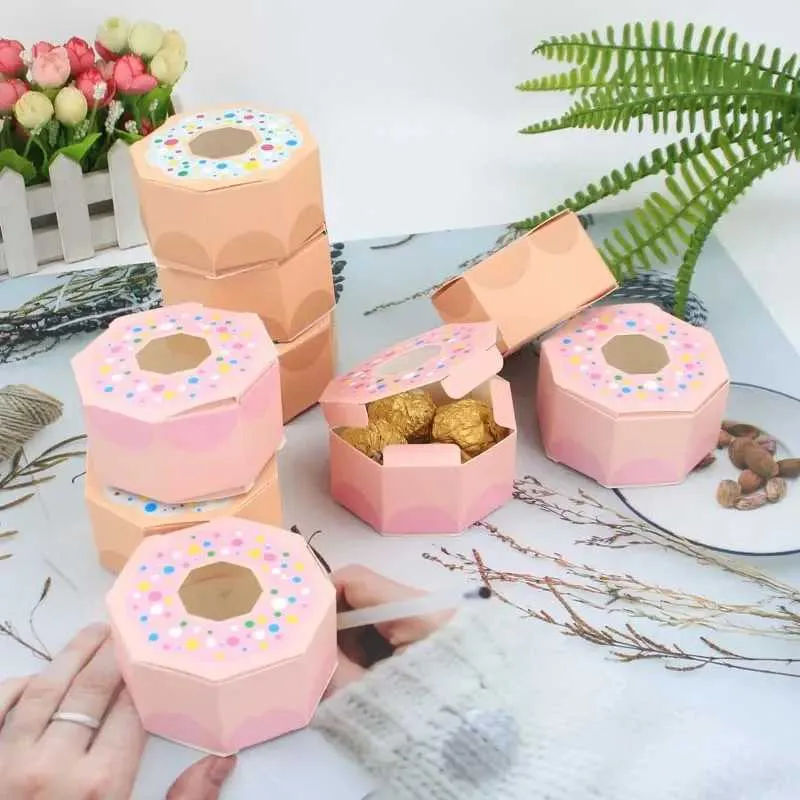 3 pezzi Wrap regalo 10pcs dolce dessert a forma di ciambella box gift cioccolato sacchetto di imballaggio per il matrimonio per baby shower decorazioni