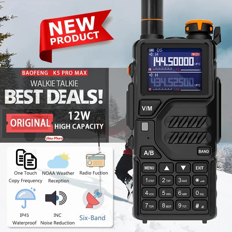 Baofeng K5 Pro Max Walkie Talkie 12w High Capacity Am Air Band FM Two Way Radio UVK5フルノイズ削減ミリタリーラジオ240509