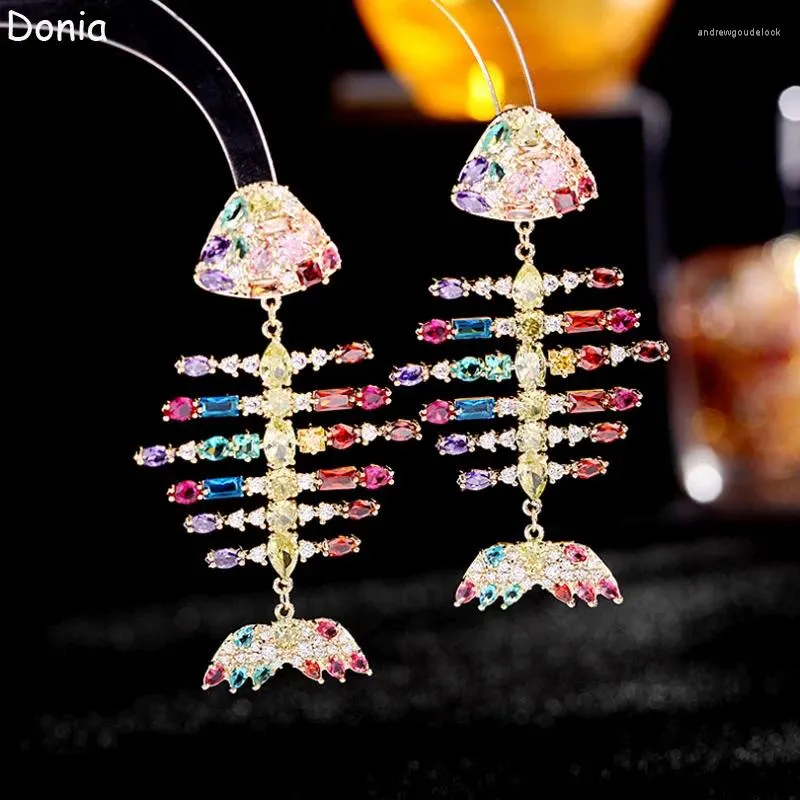 Серьги для гвоздики Donia Jewelry Fashion Long Fishbone Titanium Steel Micro-Inlaid Циркон роскошные серебряные игольные аксессуары