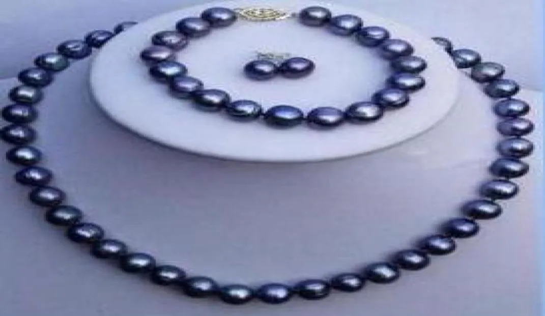 black TAHITIAN 910 mm SOUTH SEA Pearl necklace bracelet earring set 18quot 75quot31358152958390