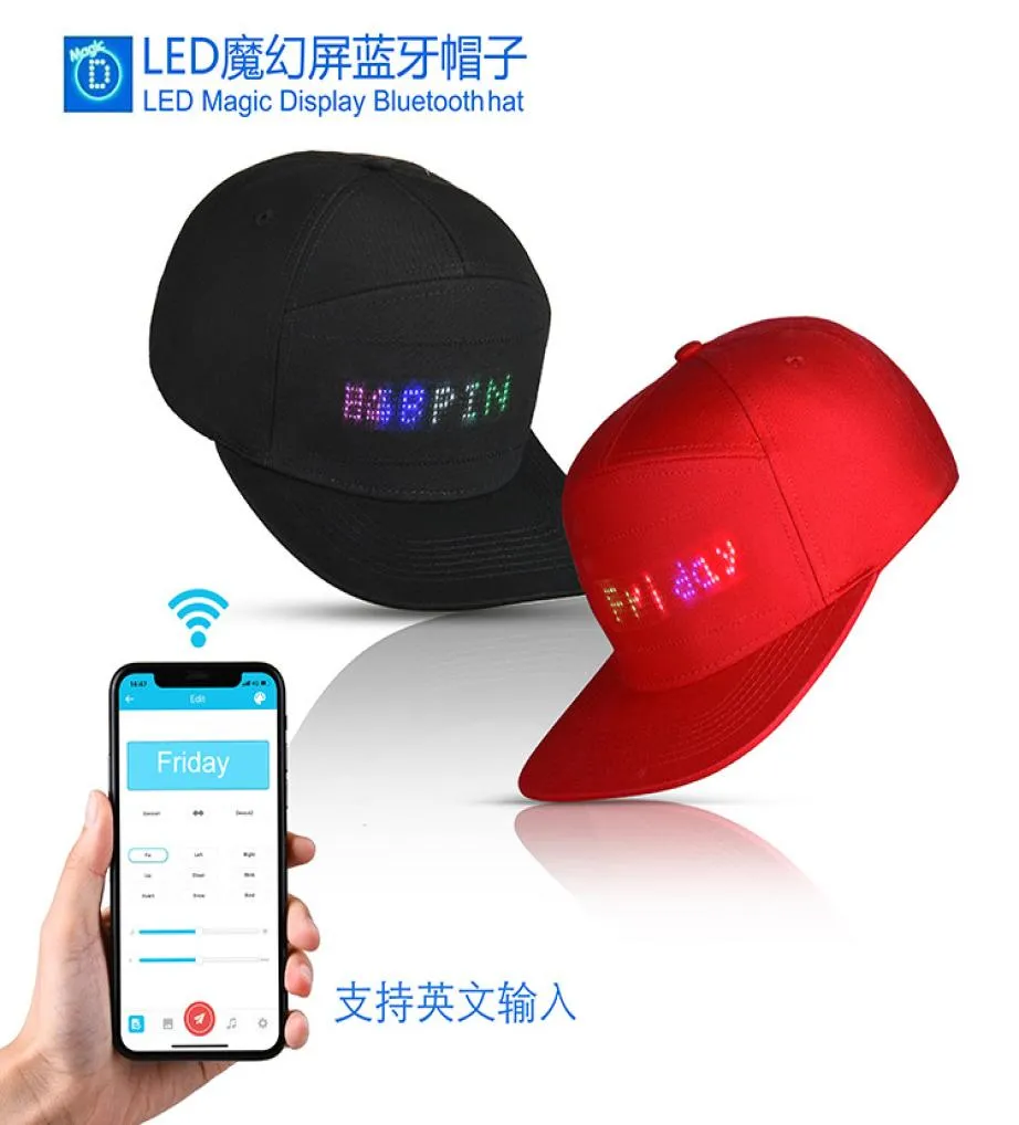 LED Display Hat Bluetooth App Hat Glowing Light Cap Club Party Sport Travel Flashlight Baseball Golf Hip Hop Flash Show Men en W2058791