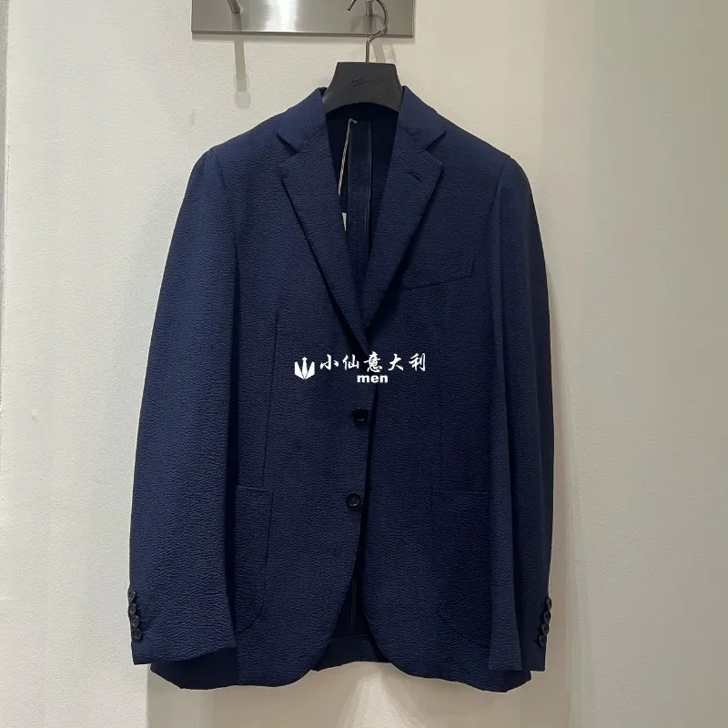 Hommes Blazers Winter Brioni Silk Wool Navy Blue Blue Button Suit Vestes