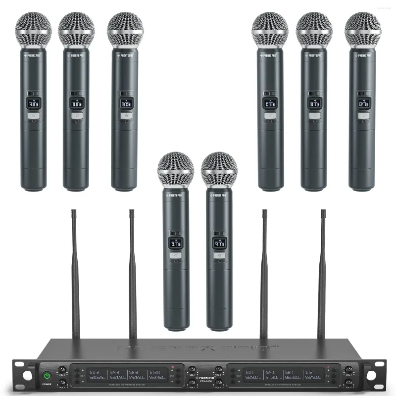 Mikrofone Wireless Mikrofonsystem Phenyx Pro Achtkanalkabel Kabelless MIC Set mit Metall-Handheld-MICS 8x40-Kanäle Auto-Scan für DJ