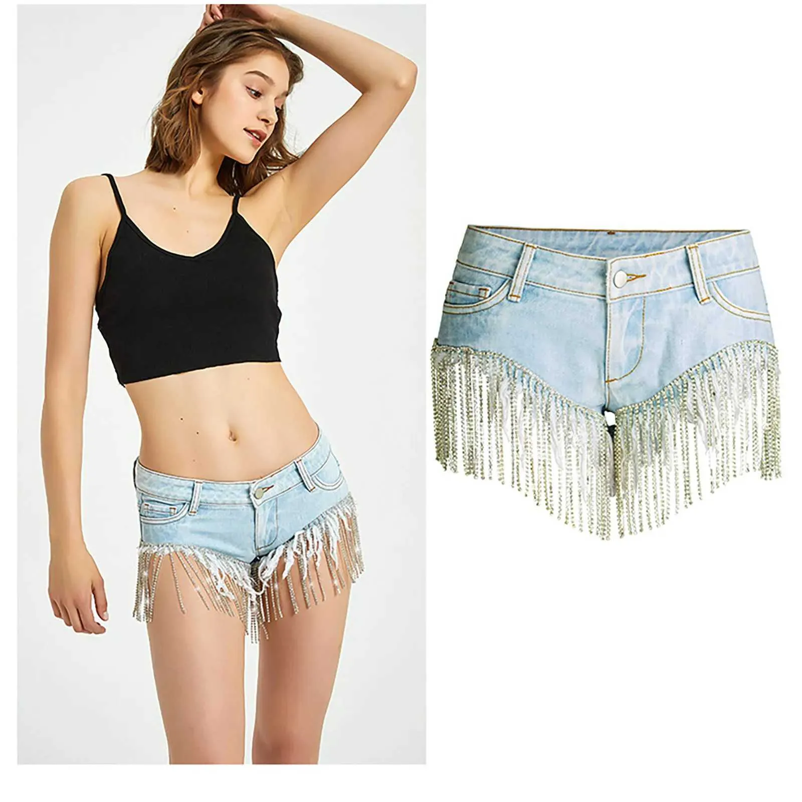 Shorts pour femmes Super shorts jeans femme électro-bar bung disco discothèque frange hanche lift sexy short denim de jambe large et mince pantalon de lifting hanche y240504