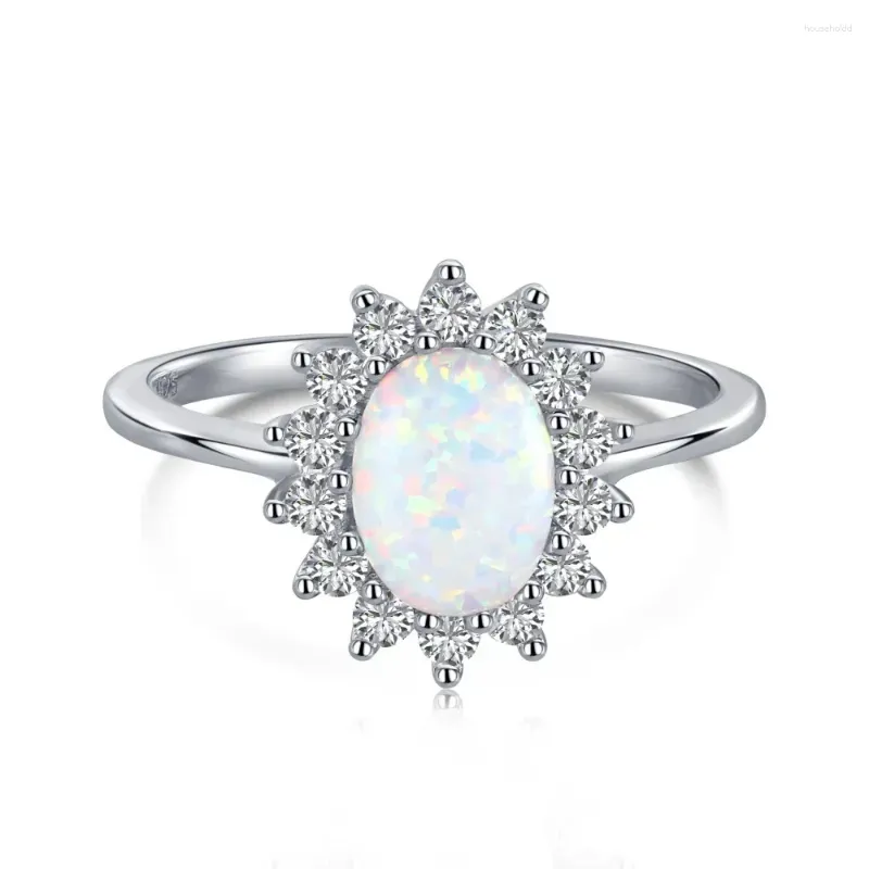 Anelli a grappolo Fashion Luxury Silver White Blue Opal 6 8mm Copone di girasole di gemma di gemma in carbonio Girasole