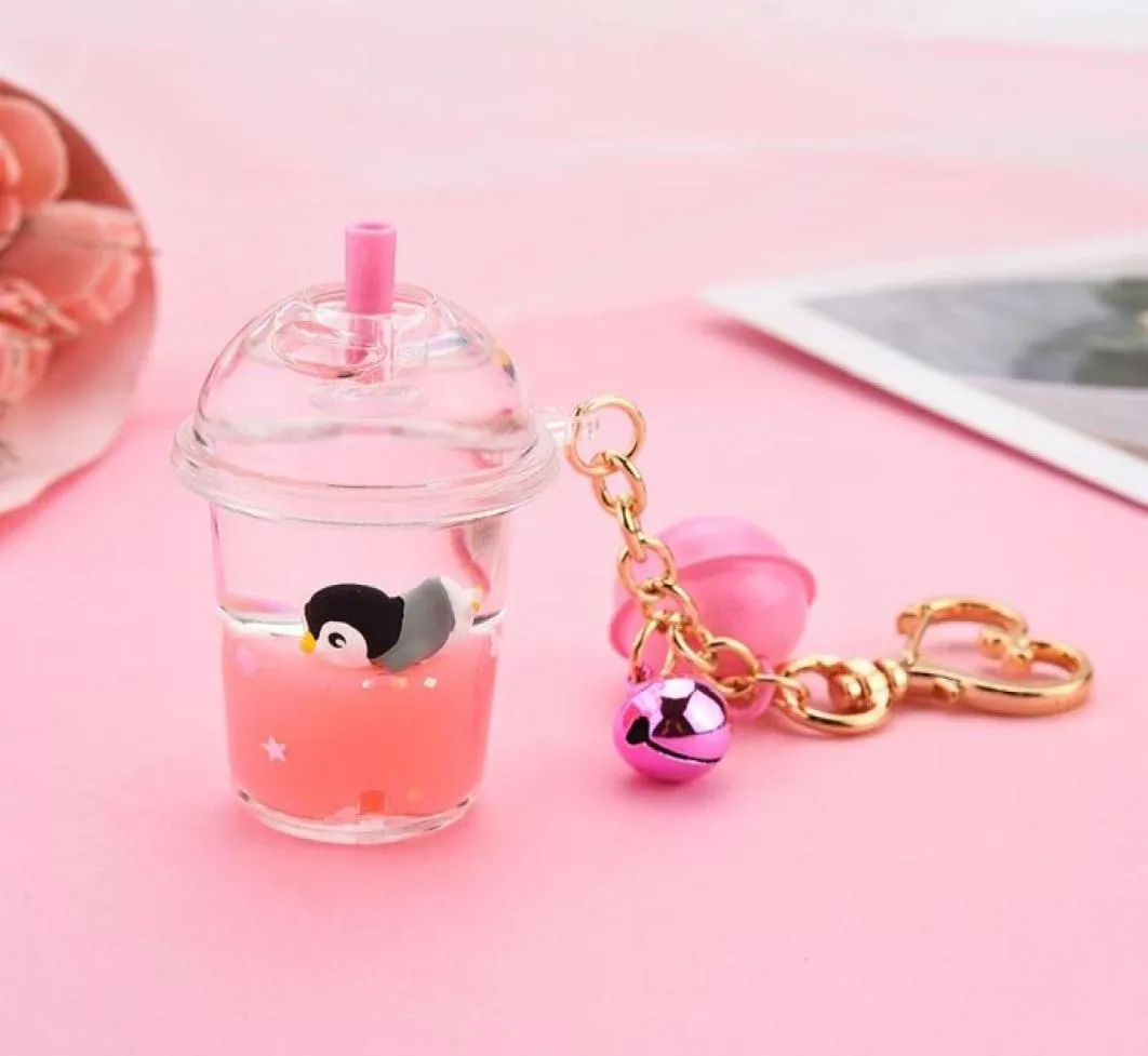 Keychains Acryl Milk fles Keyring Tea Cup Keychain Marine Diervloeistof Drijvende sleutelhangers Charm Bag Hanger Auto Ring2774815