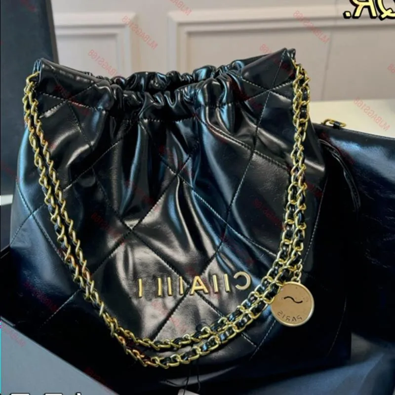 10A Fashion Black Gold Sac Lacquer Tote Sac Grand sac CC Sacs Chaîne, Sac d'épaule Sac en cuir, sac brillant, Couleurs Designer Bucket Veqt