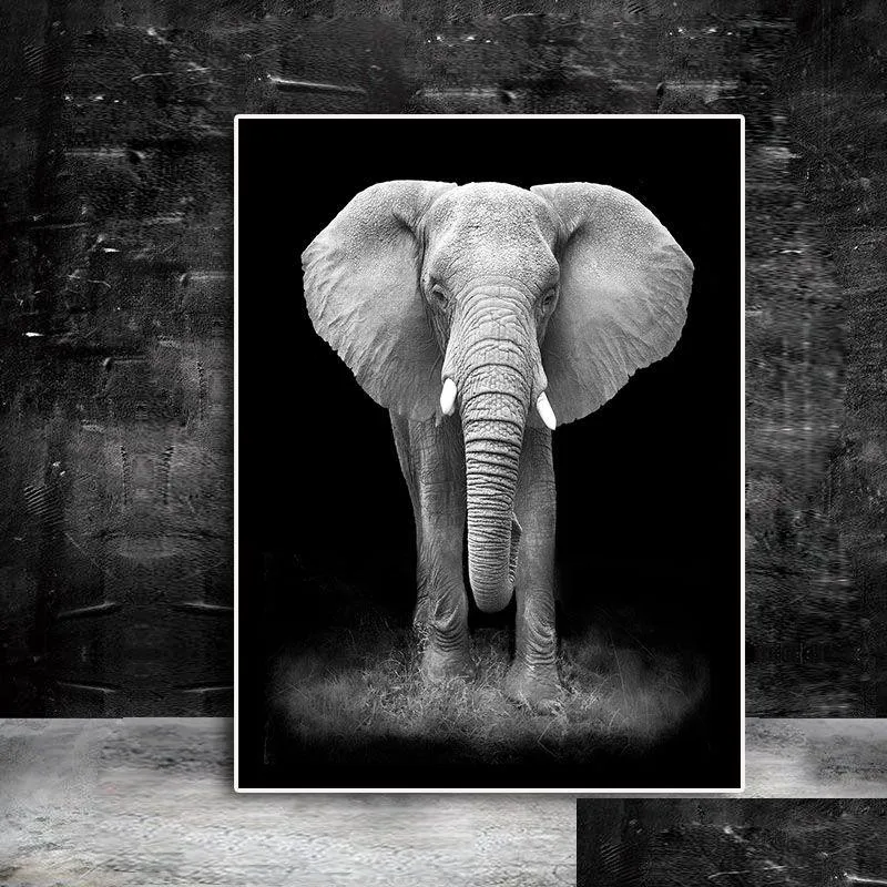 Schilderijen schilderen wilde dieren zwart -witte Afrikaanse olifanten canvas posters print moderne muur kunst foto woonkamer cuadros dro dhnm0