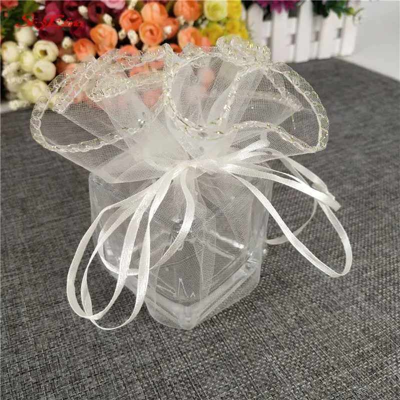 3pcs Gift Wrap 10/50 / 100pcs 26/35 cm élément de gaze Sac bijoux en tulle Tise mariage fête de Noël cadeau Organza bijoux sacs d'emballage 5Z