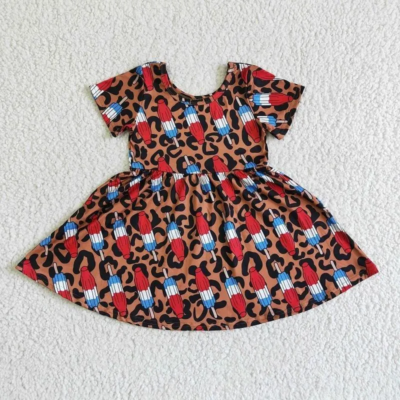 Vêtements Fashion Baby Girls Girls National Day Leopard Popsicle Rocket Jirt Boutique Boutique Enfants Vêtements Robe Discing RTS