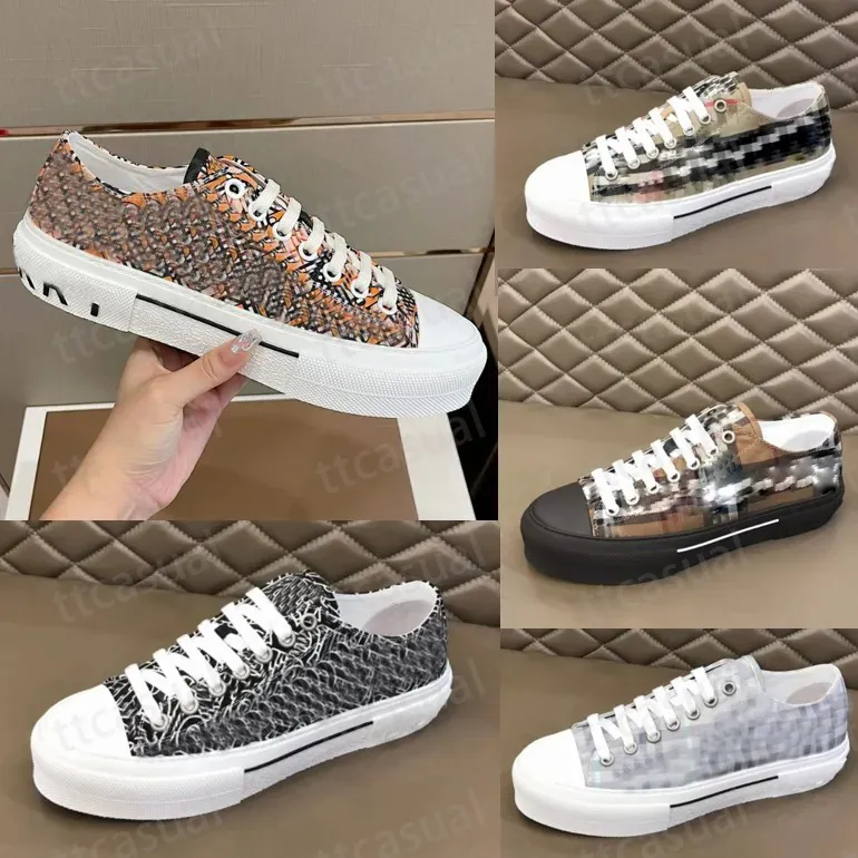 Designers Vintage Print Check Striped Sneakers Flats Shoes Low-Top Gabardine Men Lettering Plaid Canvas Shoe Luxury Checked Cotton Low Top Board Trainers Size 36-46