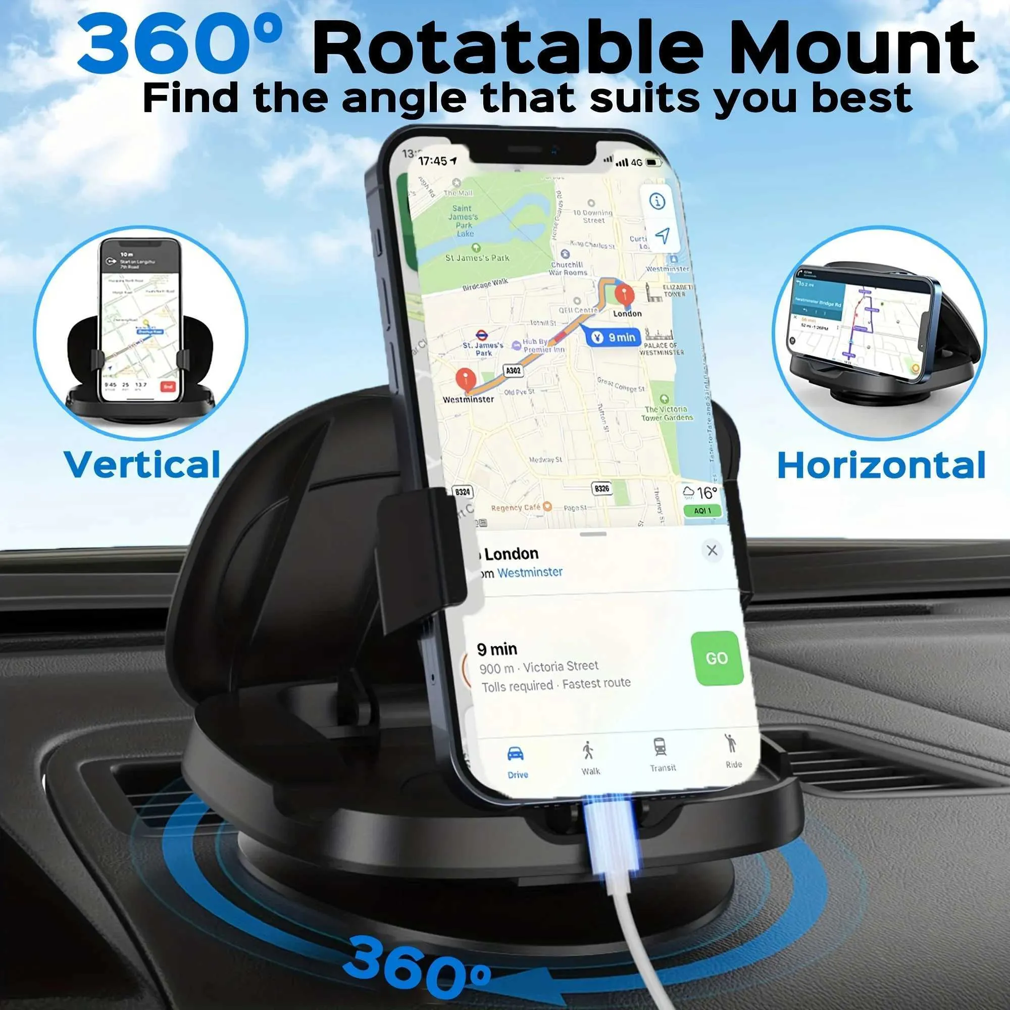 Porte-voiture Tableau de bord universel support de téléphone de voiture a mis à niveau le support de téléphone rotatif à 360 degrés Mat de téléphone en silicone