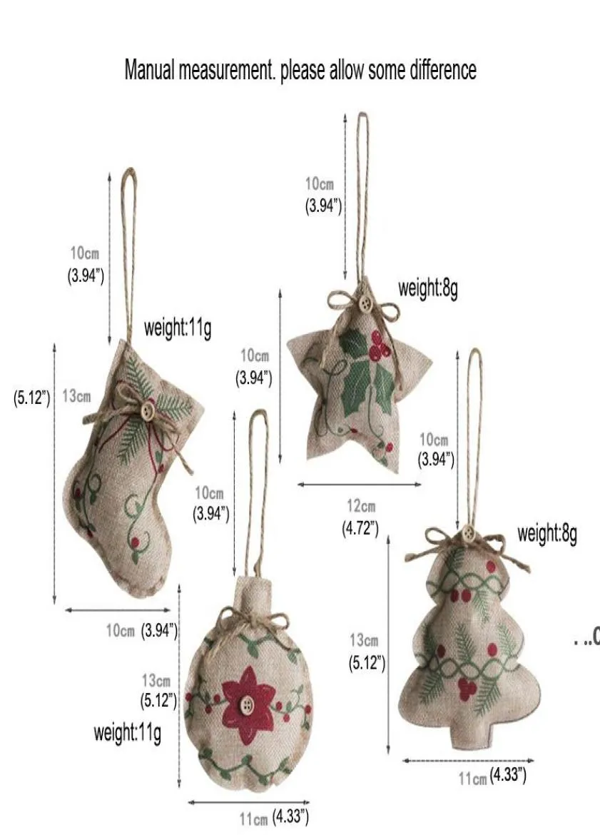 Weihnachten Leinen Anhängerbaum gedruckt kleiner Gurt ornamentFivespunkte Sternsocke Ball Mall Dekoration Stoff Verzierung Exquisi9639273