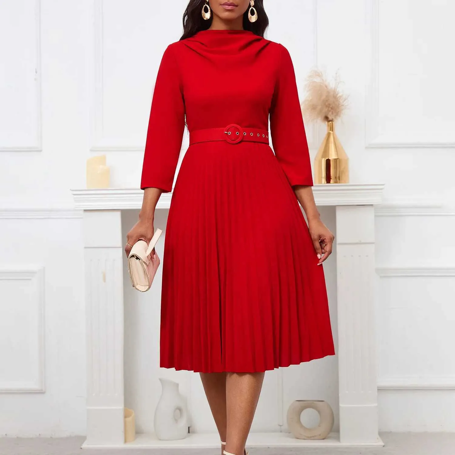 Pleated Dresses Office Dresses For Plus Size Ladies V Neck Dresses For Women  Plus Size Orange