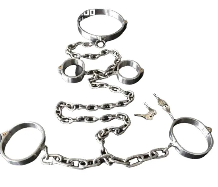 Bondage collare polso cuffi caviglia in acciaio inossidabile inossidabile catene pesanti cablaggio ingranaggi di bondage schiavo adulto bdsm set8893796