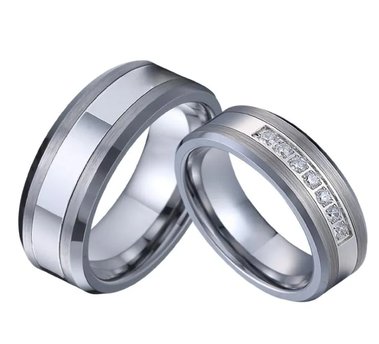 Men039s Love Alliance CZ Wedding Rings ingesteld voor mannen Vrouwen zijn en haar huwelijkspaar Tungsten Ring Carbide Never Fade1645586