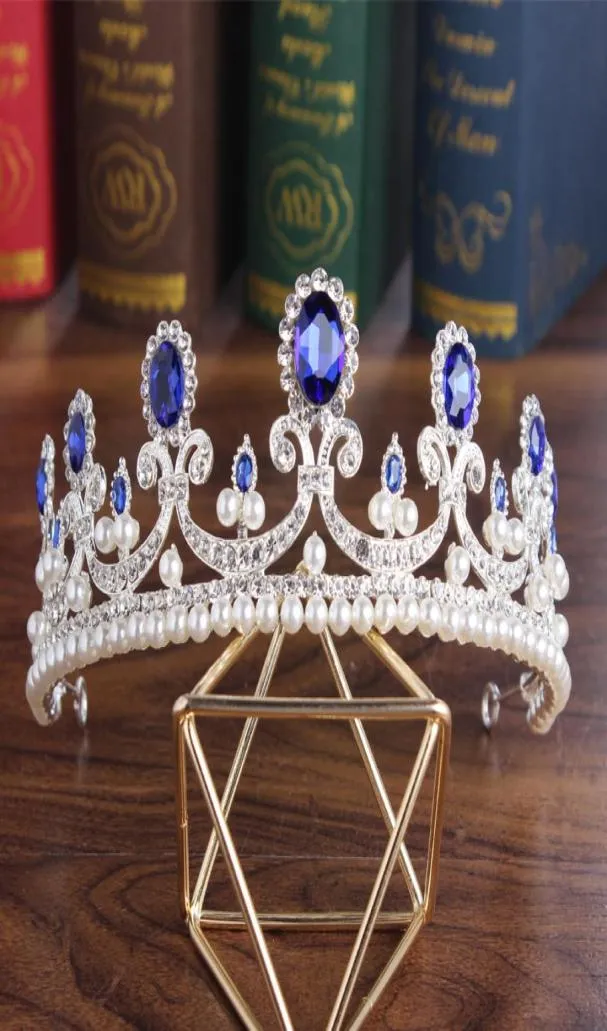 Сияющая свадебная тиара 2019 Жемчужные кристаллы роскошные блаженные свадебные свадебные короны 156 см в европейском стиле барокко Quinceanera PROM F6699135