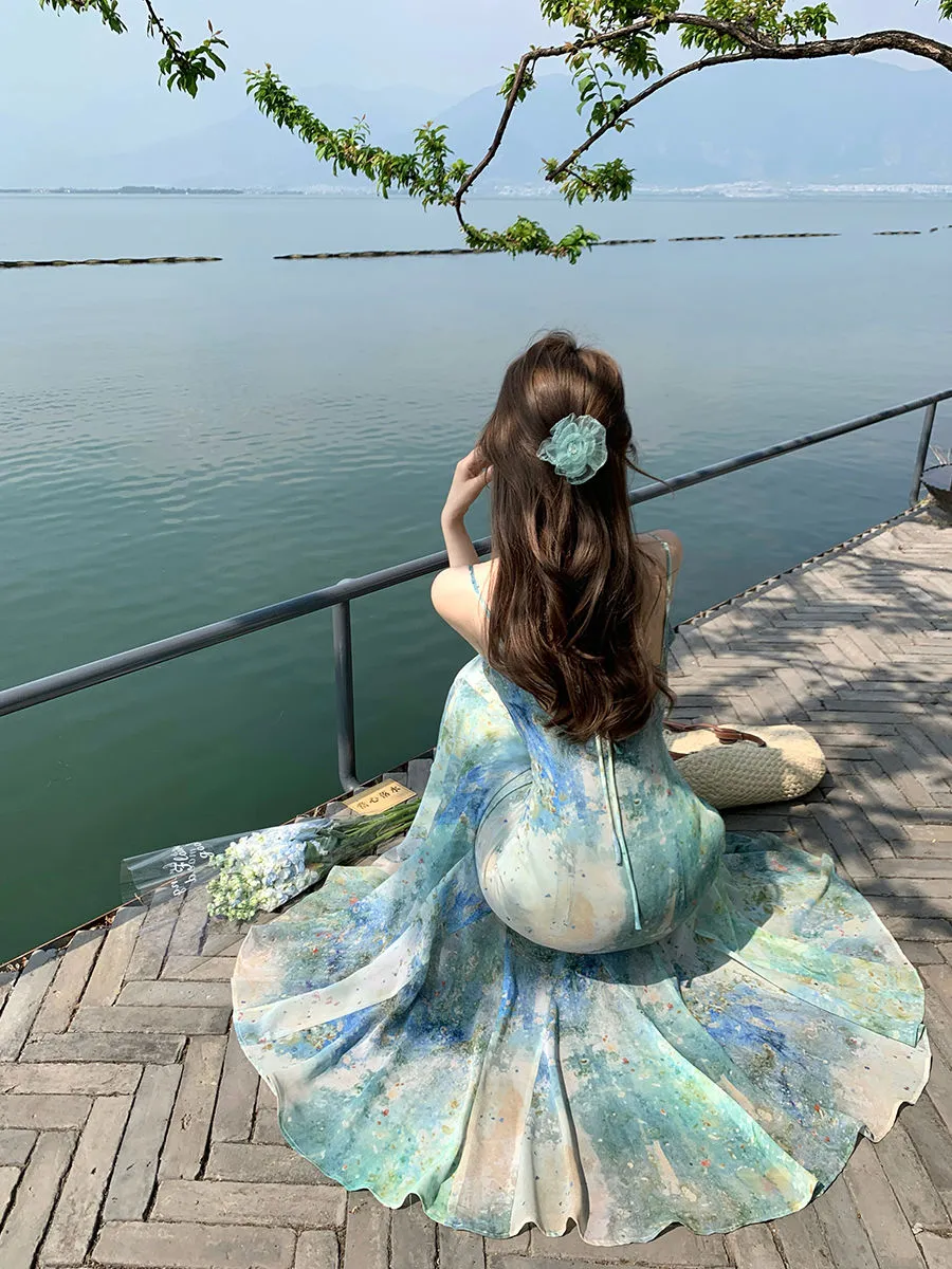 Lime Green Polyester A-Line Sleeveless Halter Neck Mid-Calf Summer Dress  from Dhgate Basic & Casual Dresses - price 94.48