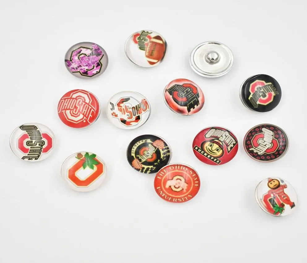 OHIO State Snap Buttons da 18 mm Round Glass College Sports Team Snap Charms Accessori a scatto di alta qualità per la collana Bracciale Earri9740017