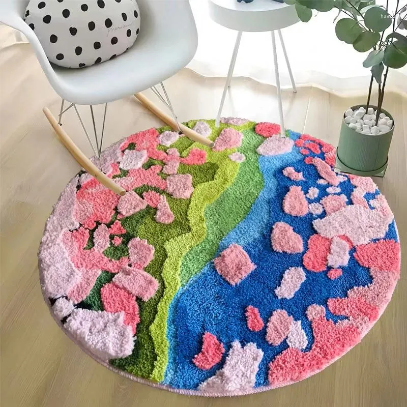 Tapis 100 cm round 3d jardin tapis mousse de salle de bain absorber le tapis d'eau tapis de sol