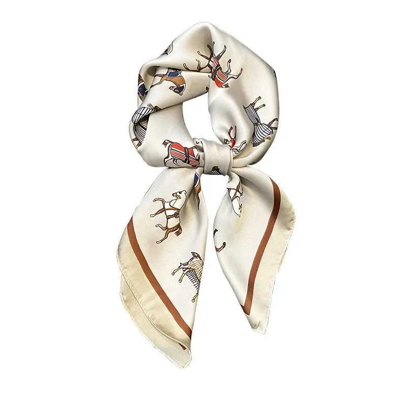 Scarves Luxury printed silk square scarf womens spring neck tie shawl bag womens 70cm hair wrist scarf headscarf Bandana 2022 Q240509