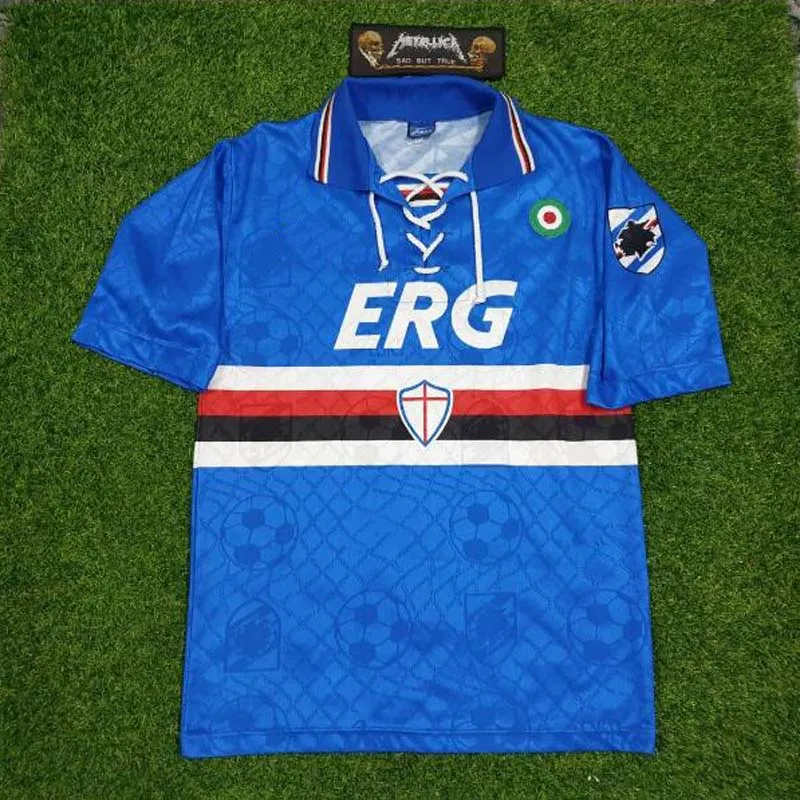 94 95 Sampdoria Mancini Vialli Home Soccer Jersey 1990 1991 1994 1995 Maglie da Calcio Sampdoria Retro Vintage Classic Football Shirt Maillot