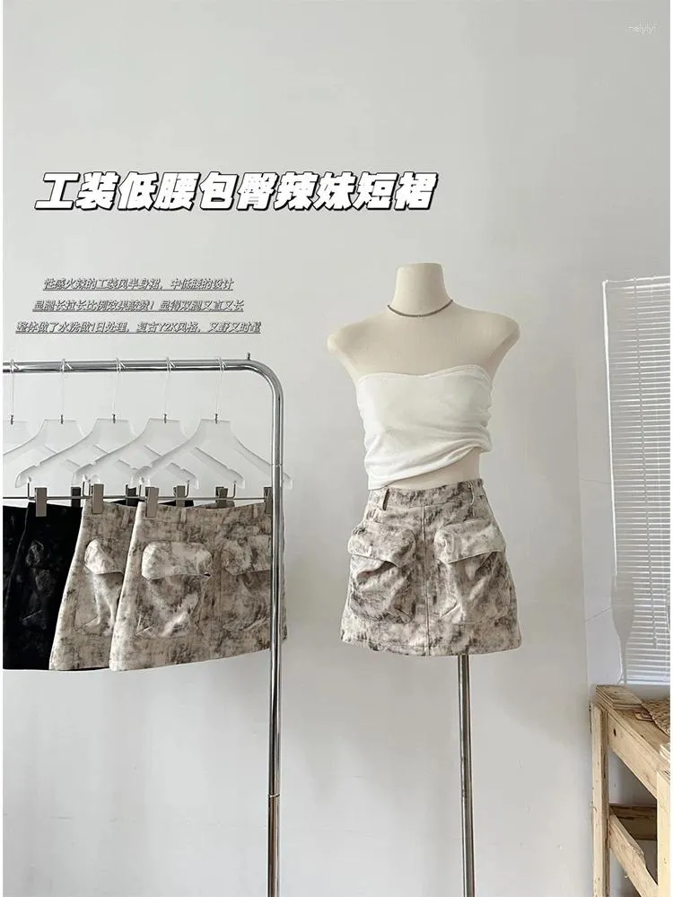 Юбки женская абрикоса A-Line Mini Mini Cargo Skirt Vintage Y2K-галстук Harajuku Corean Fashion Emo 2000-х годов 2024