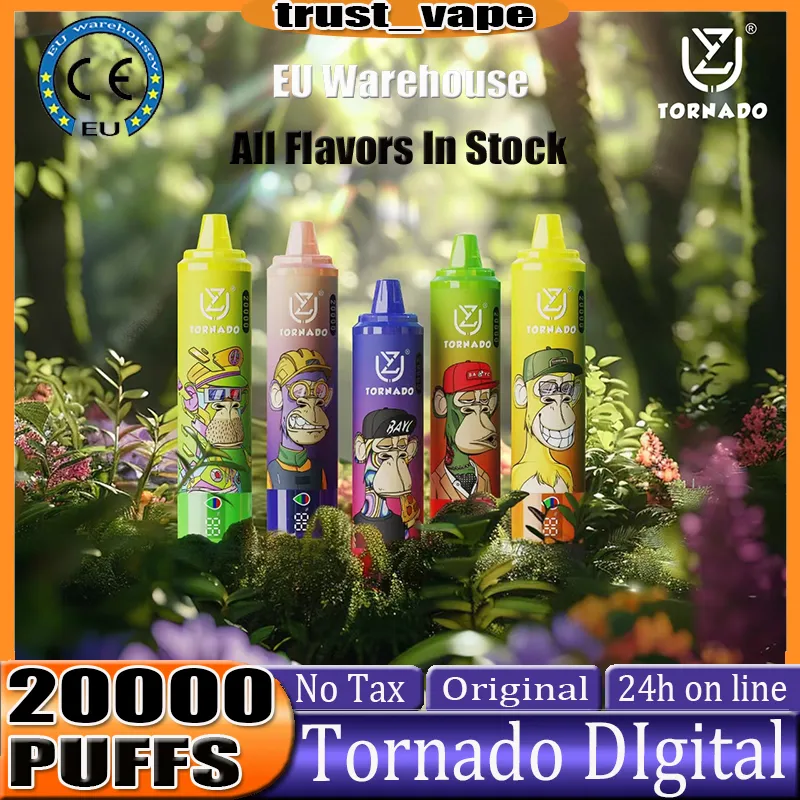 Original UZY DIgital tornado 20000 Europe Warehouse Puff 20K puff 20000 Type-C Charging 25ml Prefilled Pod Disposable E Cigarettes With Battery 12 Flavors 0% 2% 3% 5% vape