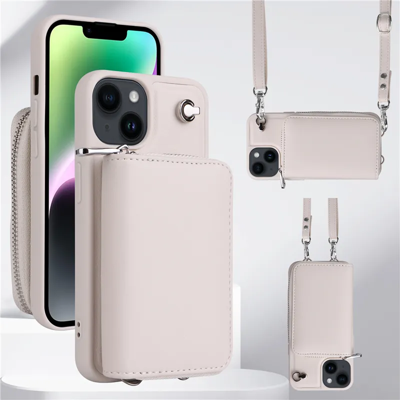 Custodia per telefono Vogue con cerniera Crossbody di lusso per iPhone 15 14 13 12 11 Pro Max XR XS Elegante film Gangole a più schede Coperchio