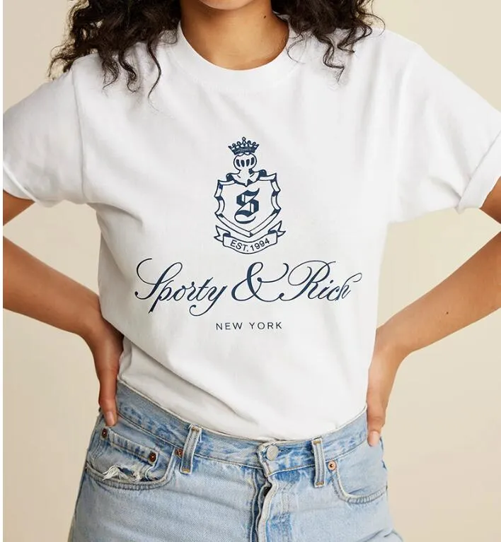 T-shirt Sporty Rich Niche à manches courtes Blanc Nouveau imprimé imprimé Coton York Sports Health Club Casual Versatiles Polos Polos Tshirts Top Tees