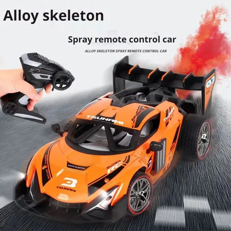 1 18 Small Drop Resistant Alloy Stunt Drift Racing Car with Water One-click Spray 2.4G High-speed Remote Control Car Kids Toys 240509