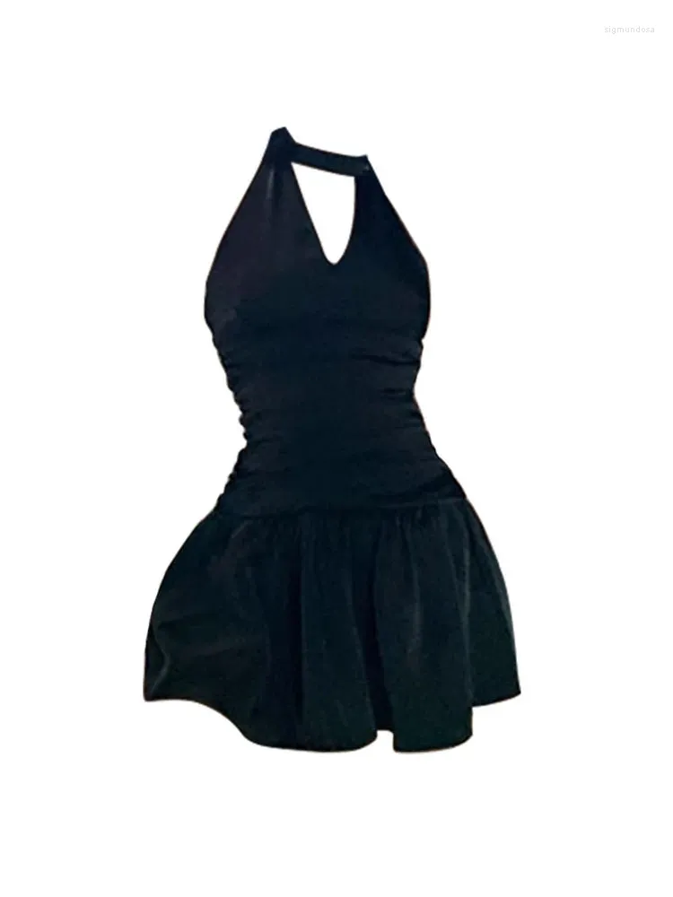 Lässige Kleider elegant modisches schwarzes A-Line-Kleid sexy Slim Frühlings Sommer V-Ausschnitt Prom Kleid Teil von Schulterkleidern Gothic Streetwear