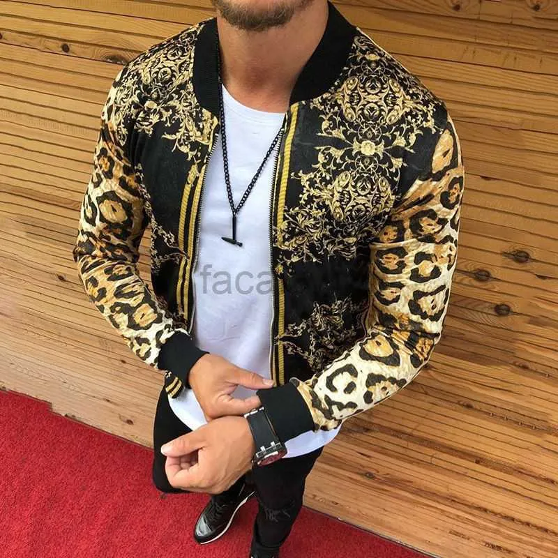 Mäns plus storlek Ytterkläder Rockar Designer Jackor Nya hösten Slim Fit Leopard Print rund halsvarujacka